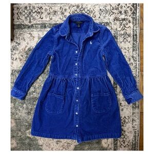 Ralph Lauren Girl’s Blue Corduroy Button-Up Shirt Dress